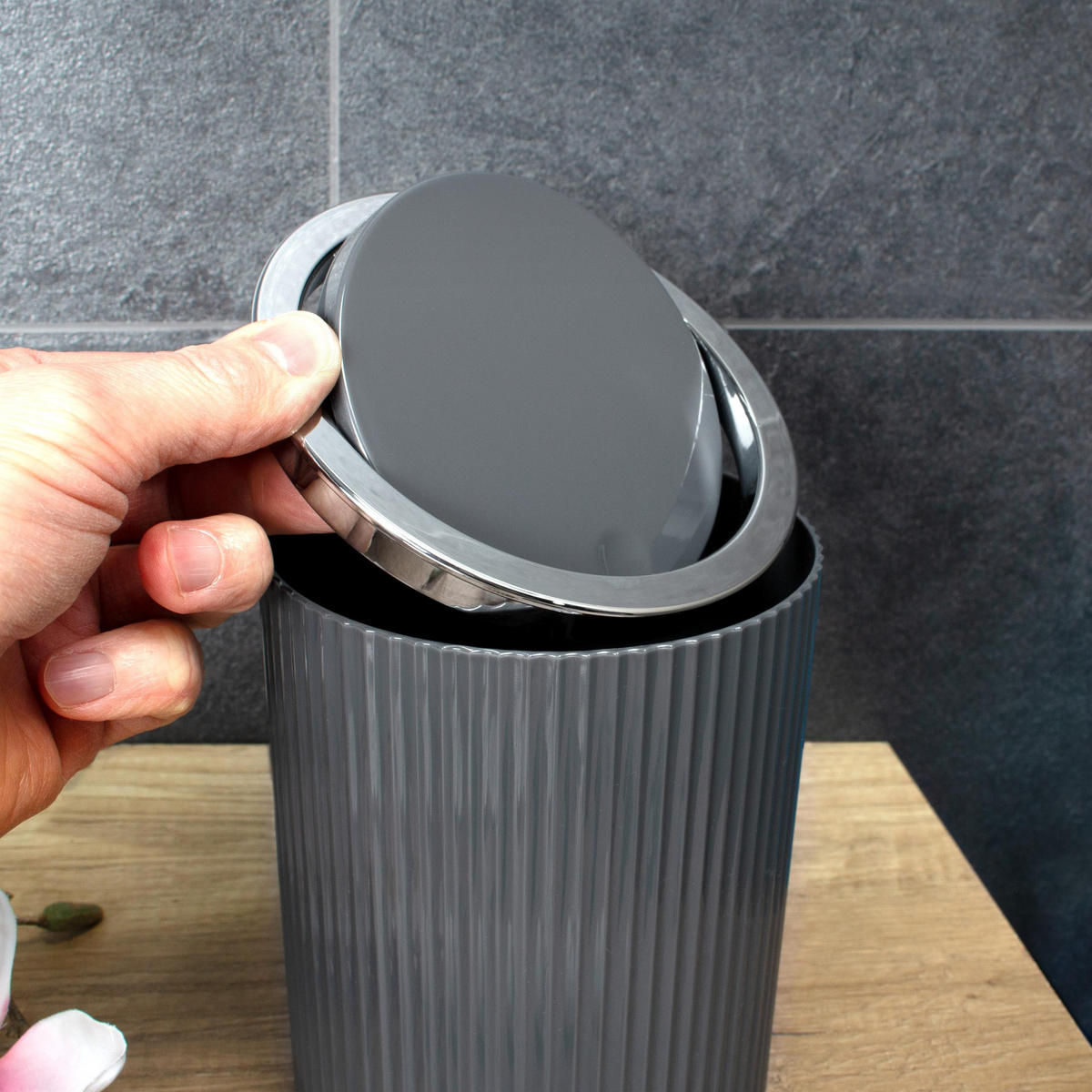 KOSMETIKEIMER 2er-Set, GAVELLO grau, Kunststoff - Grau, Kunststoff (12.5/16/12.5cm) - bremermann