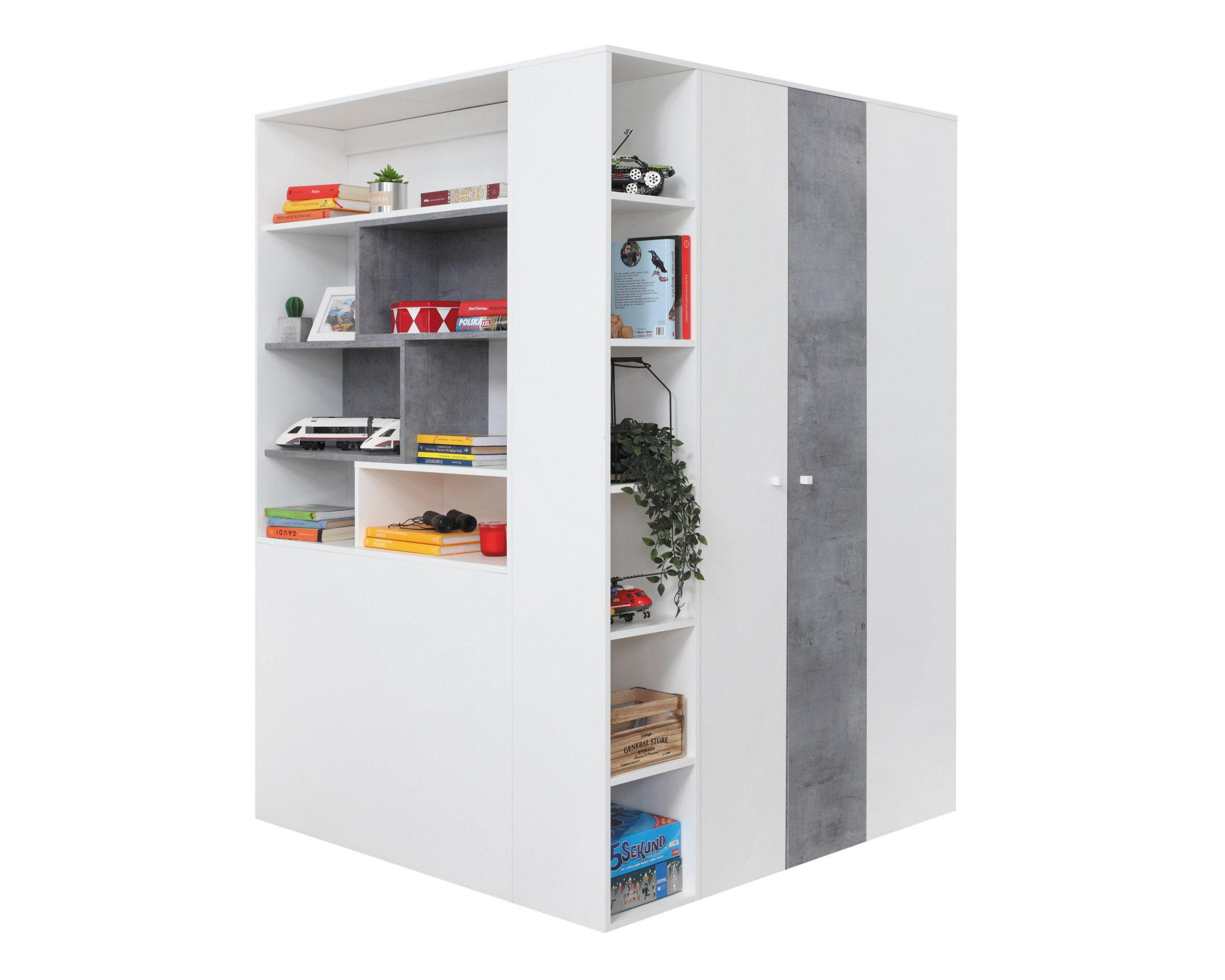 ECKSCHRANK SIMON 01 135/135/190 Weiß/Grau mit LED - Beleuchtung - Weiß/Grau, Holzwerkstoff (135/190/135cm) - Deine Möbel 24