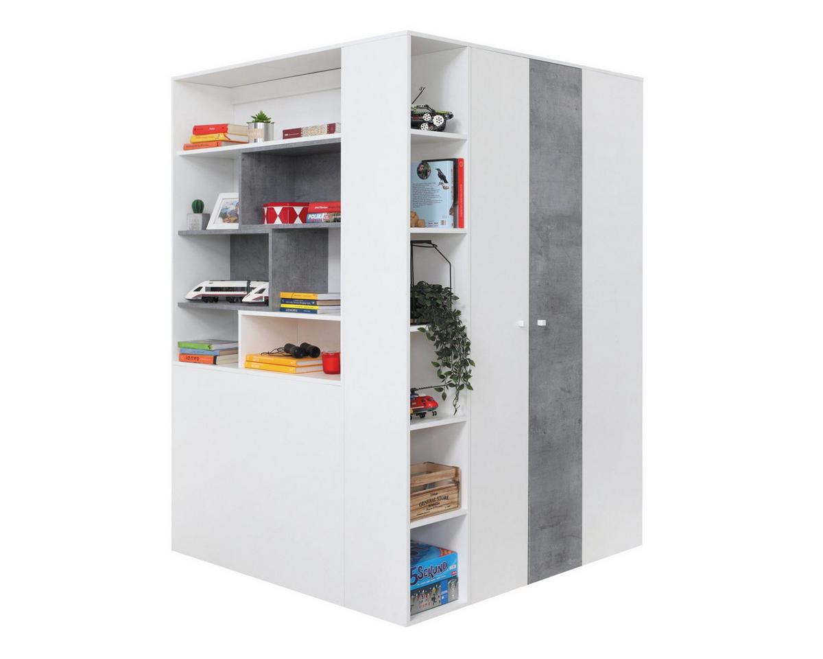 ECKSCHRANK SIMON 01 135/135/190 Weiß/Grau mit LED - Beleuchtung - Weiß/Grau, Holzwerkstoff (135/190/135cm) - Deine Möbel 24