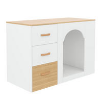 KÜCHENINSEL DE-41429 120/60/90 cm, 3 Schubladen und Haustierbereich Weiß/Holzoptik - Weiß, Holzwerkstoff (120/90/60cm) - ComfortXL