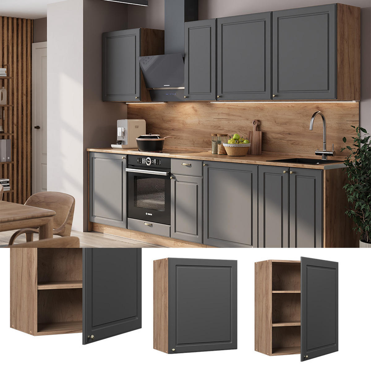 HÄNGESCHRANK Fame-Line, Anthrazit Landhaus, 60 cm - Eichefarben/Anthrazit, Holzwerkstoff (60/72/34.1cm) - Vicco