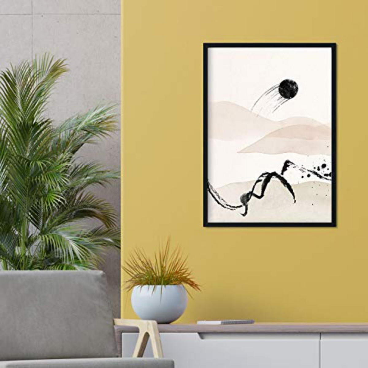 POSTER Set mit 4 Blätter und abstrakten Formen mit braunen Tönen A3 Schwarzer Rahmen - Schwarz, Papier (29.7/3cm) - Nacnic