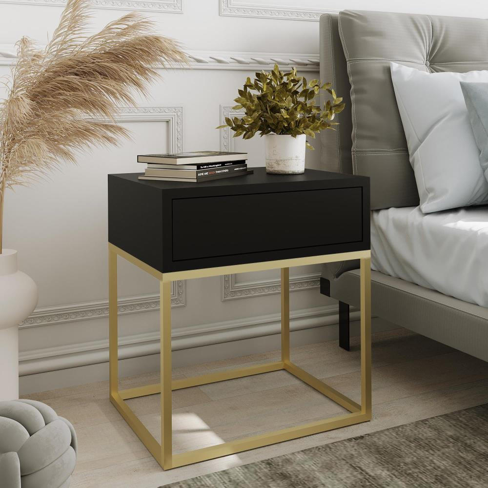 NACHTSCHRANK Kay 45/50/35 schwarz - Goldfarben/Schwarz, Holzwerkstoff/Metall (45/50/35cm) - Beautysofa