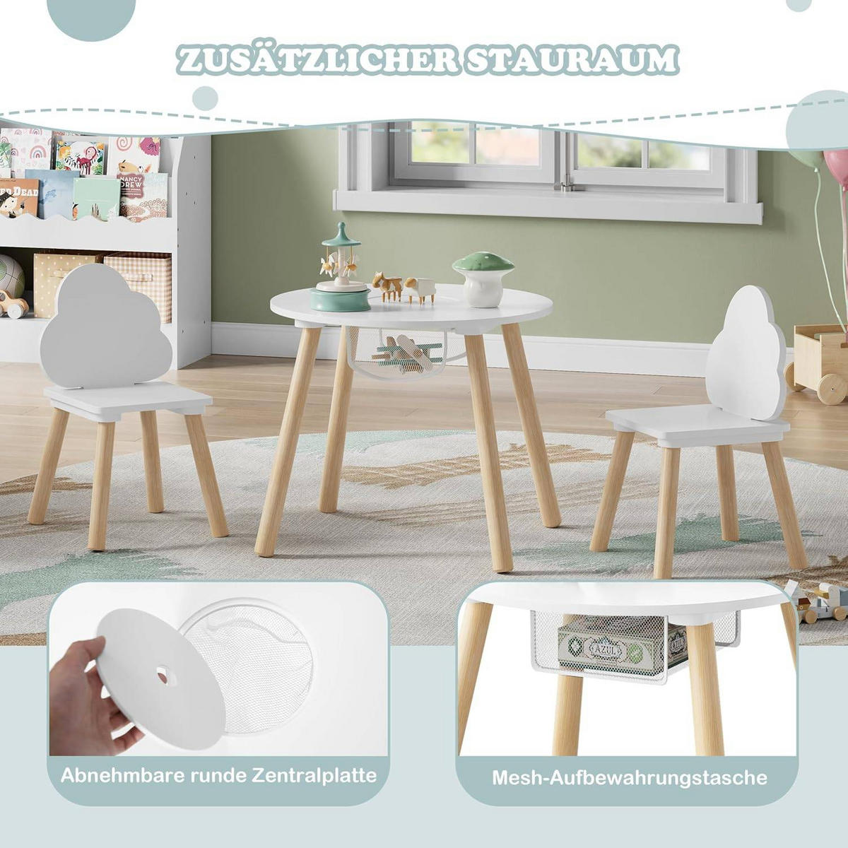 KINDERSITZGRUPPE runder Tisch, Weiß - Naturfarben/Weiß, Holz/Holzwerkstoff (52/44/52cm) - Woltu