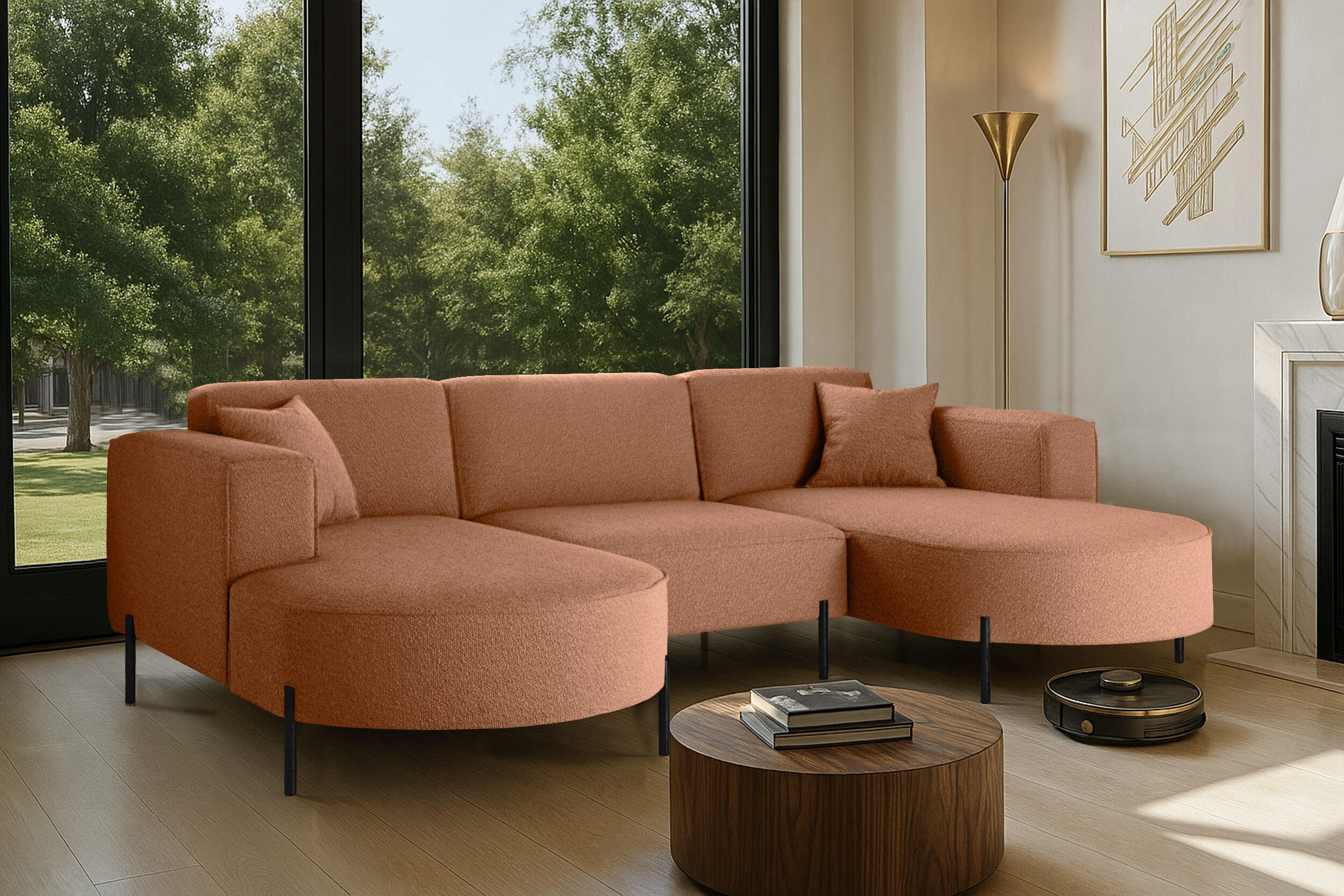 ECKSOFA Designer Modena U Rein stoff Quelle Kupfer - Kupferfarben, Holz (165/299cm) - Kaiser Möbel