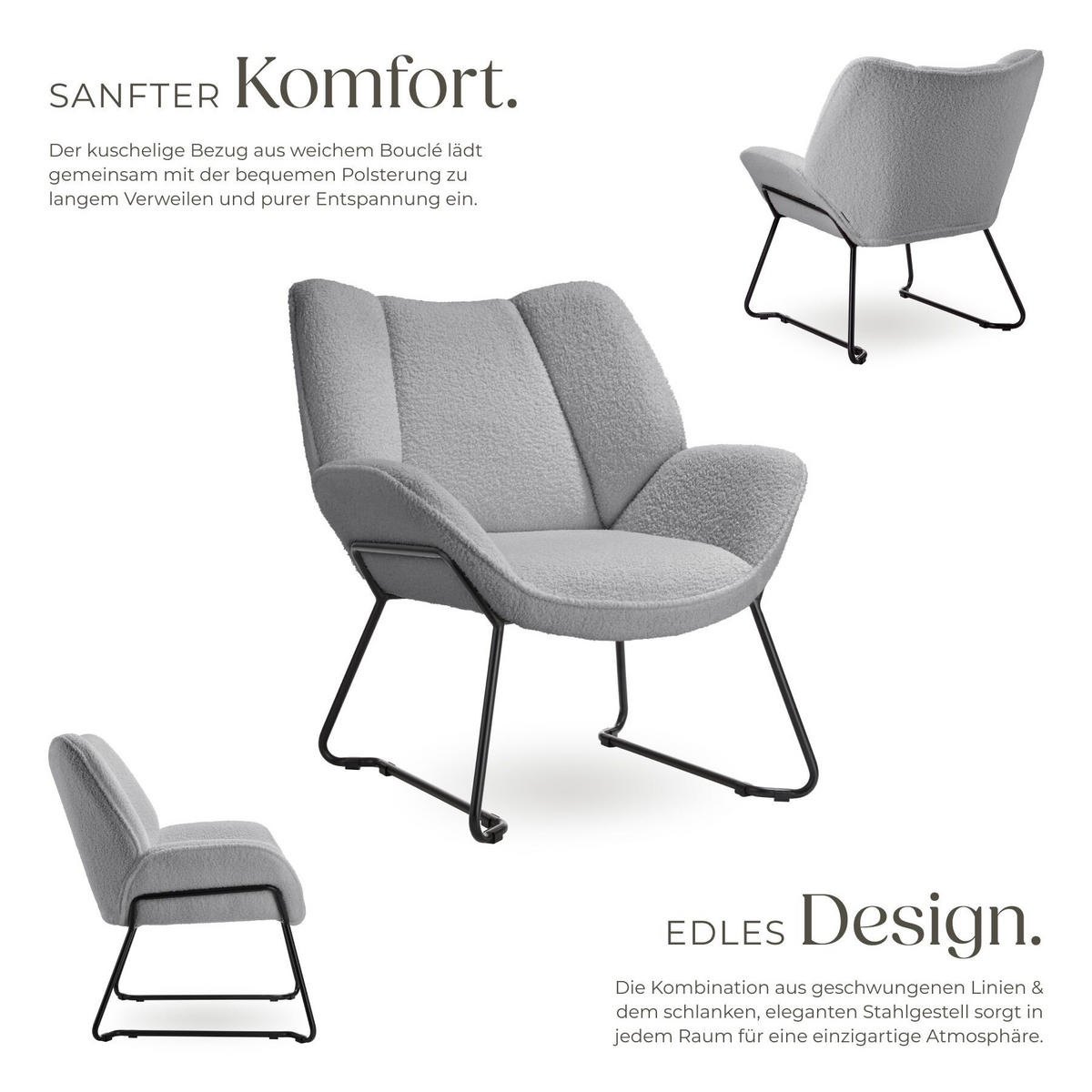 SESSEL Kjeld,73 x 72 x 81 cm,hellgrau - Hellgrau, Kunststoff (73/81/72cm) - tectake