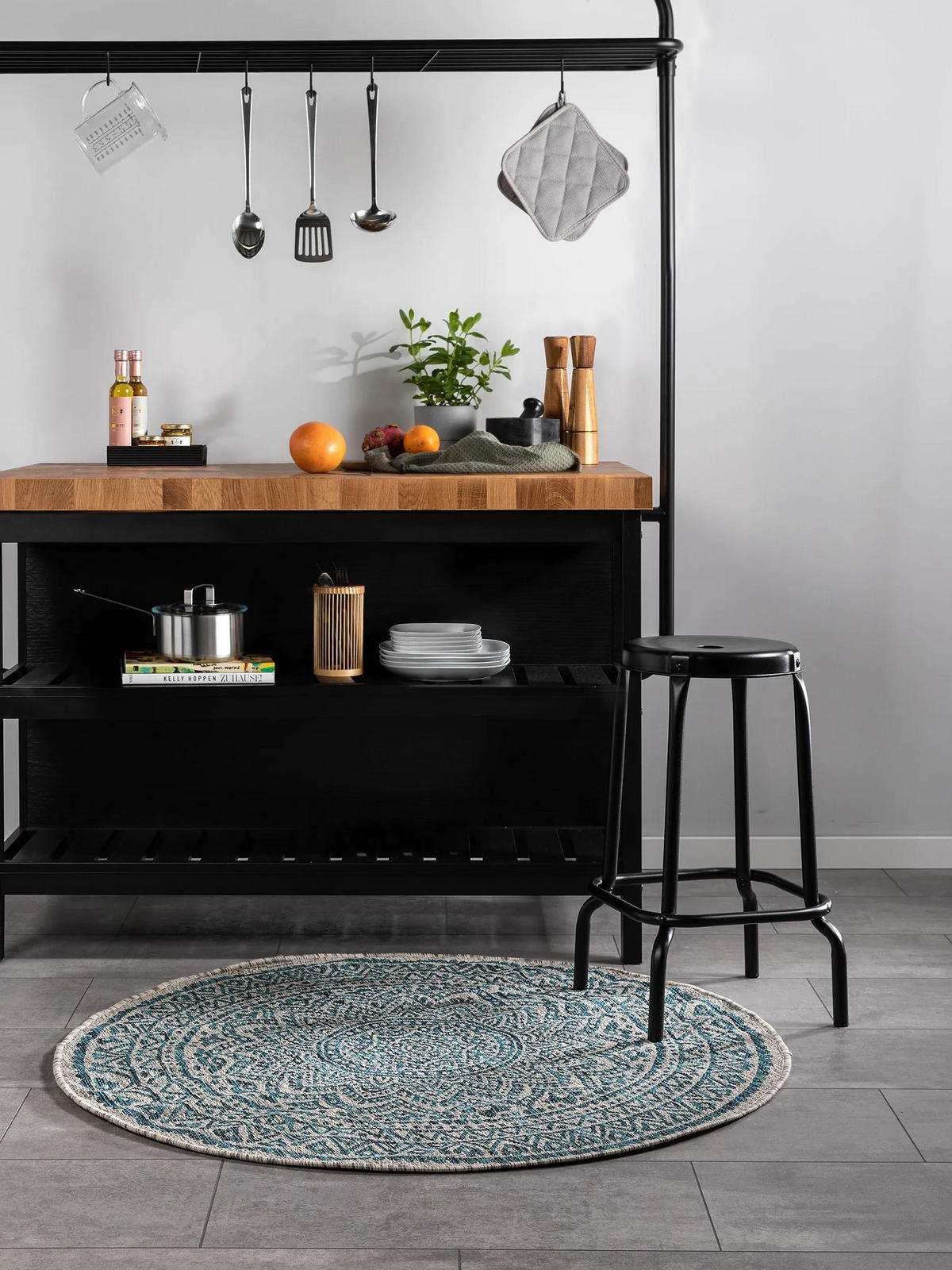 OUTDOORTEPPICH rund Cleo Beige/Blau ø 120 cm rund - Beige, Textil (120/120cm) - benuta Nest