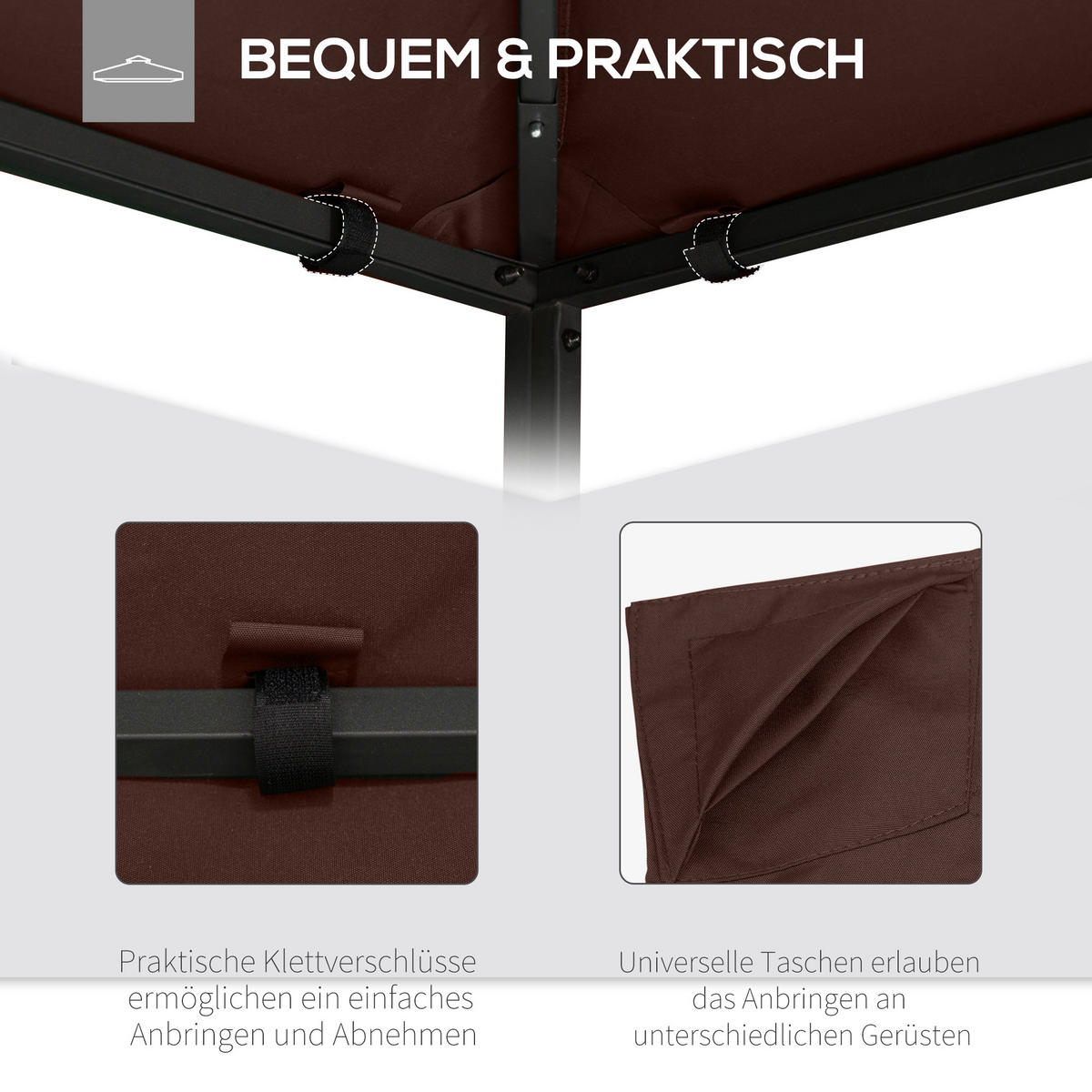 PAVILLONDACH, Sonnenschutz, Kaffee - Braun, Kunststoff (295/18/298cm) - Outsunny