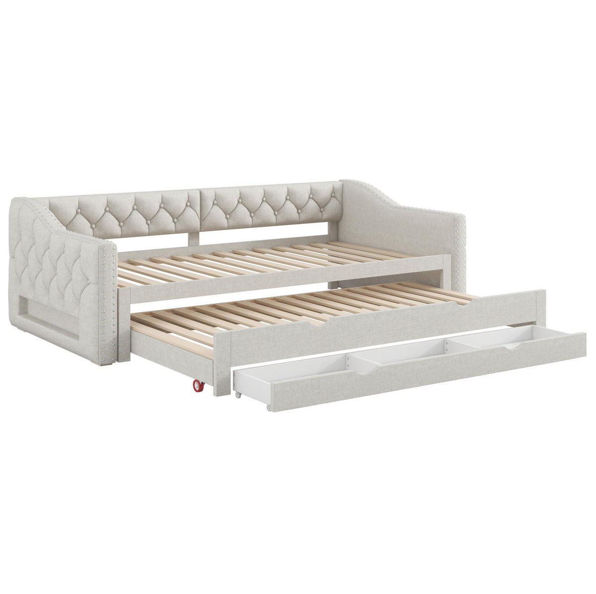 POLSTERBETT 140/200 cm aus MDF und Sperrholz mit Leinenbezug LED-Beleuchtung und Stauraum Beige - Beige, Holzwerkstoff (140/200cm) - Modenvie