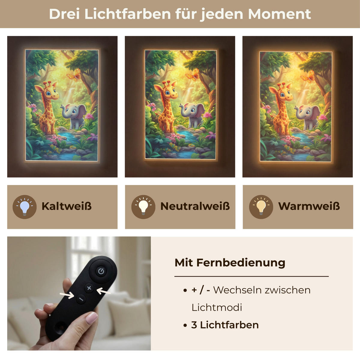 NACHTTISCHLAMPE MIT AKKU Giraffe - Elefant - Blumen - Dschungel 70x100 cm - Grün, Holzwerkstoff (8/70/100cm) - OnlyWow