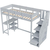 HOCHBETT 90/200 cm DE-01427, in Grau, mit Stauraumtreppe und Ablage - Grau, Holz (90/200cm) - ComfortXL