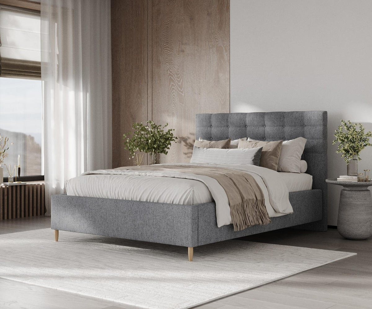 POLSTERBETT Soma 120/200 cm Grau im Neve Stoff - Naturfarben/Grau, Holz/Holzwerkstoff (120/200cm) - AltaBeds