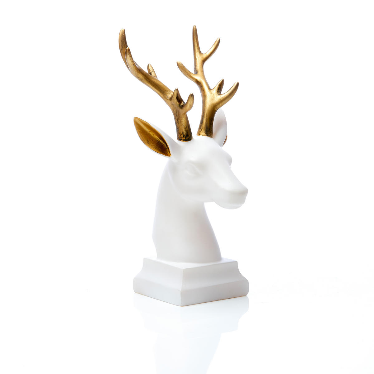 LED-POLYRESIN-FIGUR Rentier Kopf - gold/weiß mit warmweißer Lampe für festliche Dekoration, batteriebetrieben - Goldfarben, Kunststoff (13/21.5/26cm) - Northpoint
