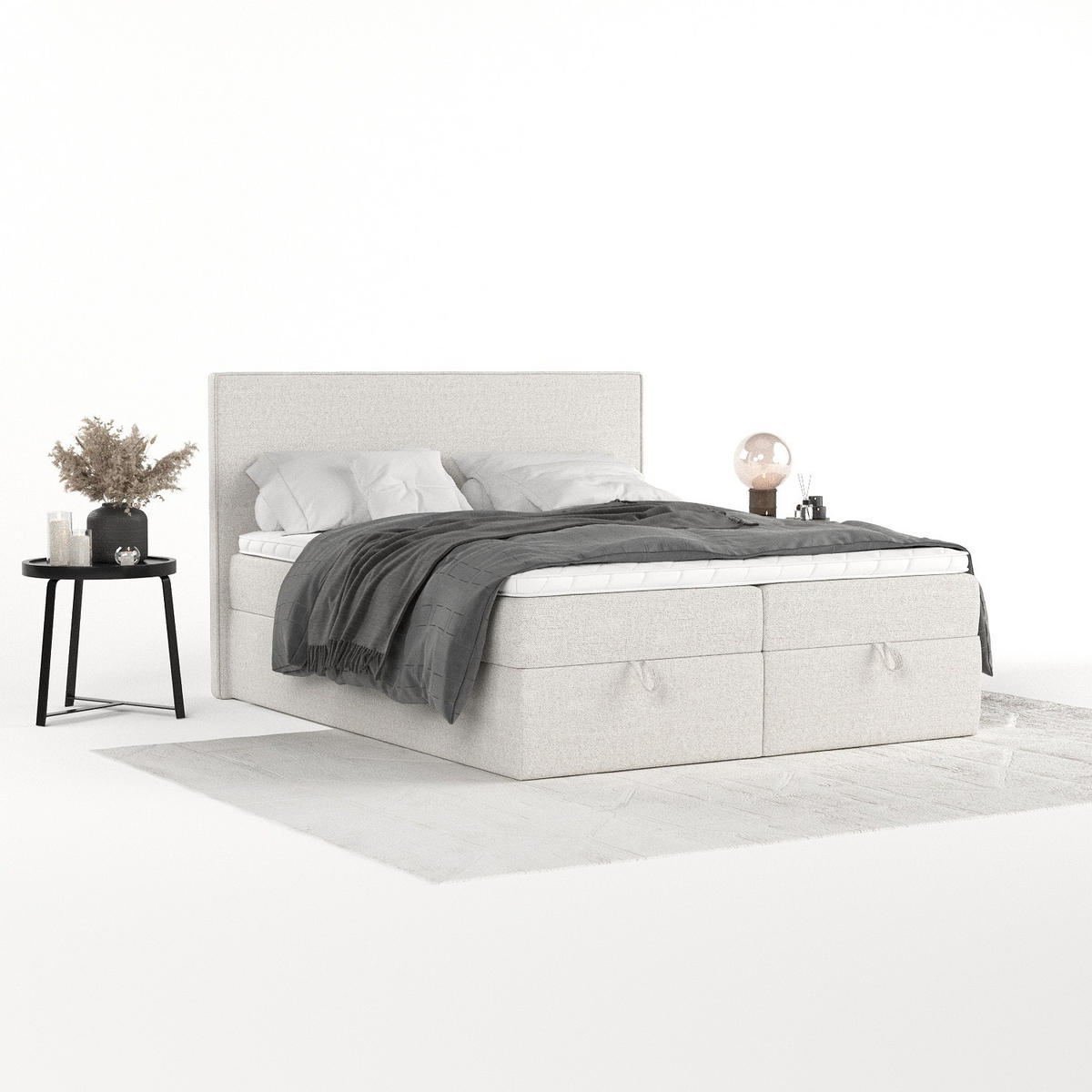 BOXBETT Velma 180/200 cm Hellbeige im Riva Stoff - Sandfarben/Schwarz, Holz/Holzwerkstoff (180/200cm) - AltaBeds