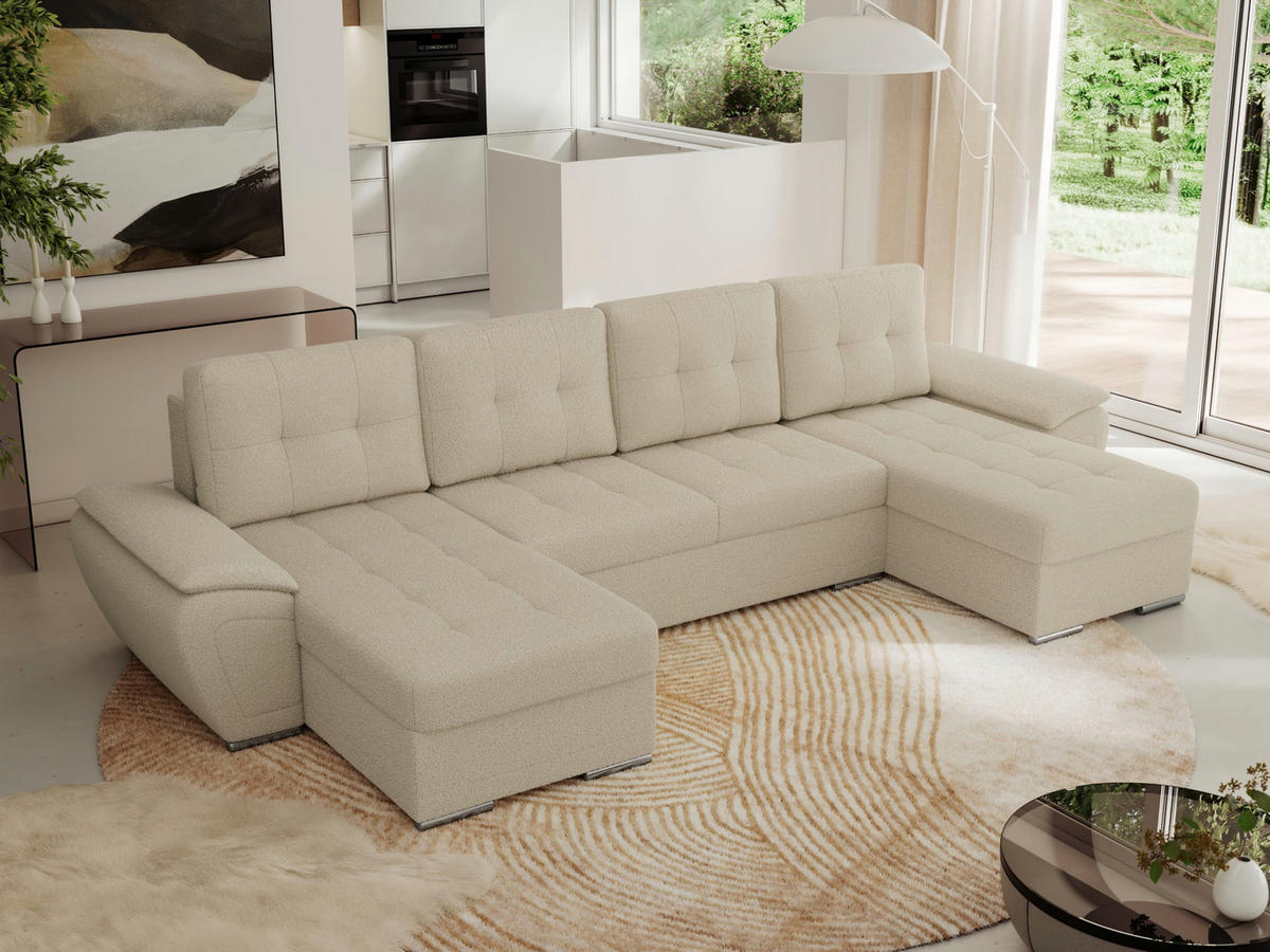 WOHNLANDSCHAFT UMBRIA U Beige Boucle - Beige/Grau, Textil/Metall (336/85/157cm) - MKS
