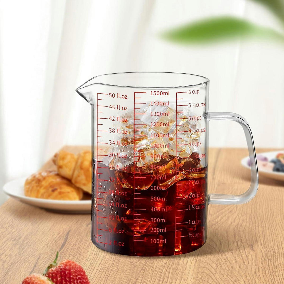 MESSBECHER Glas 1500 ml mit 3 Skalen - Transparent, Glas (1.5L)