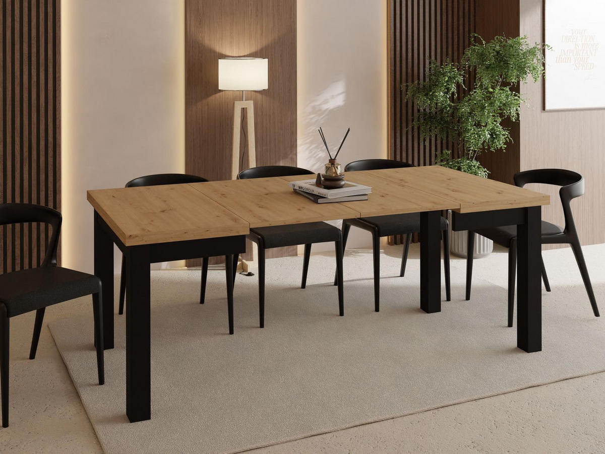 ESSTISCH Toren ausziehbar verlängerbar quadratisch, Eiche Artisan Hellbraun 100-200/100/76.5 cm - Schwarz/Eiche Artisan, Holz/Holzwerkstoff (100/100/77cm) - WFL GROUP
