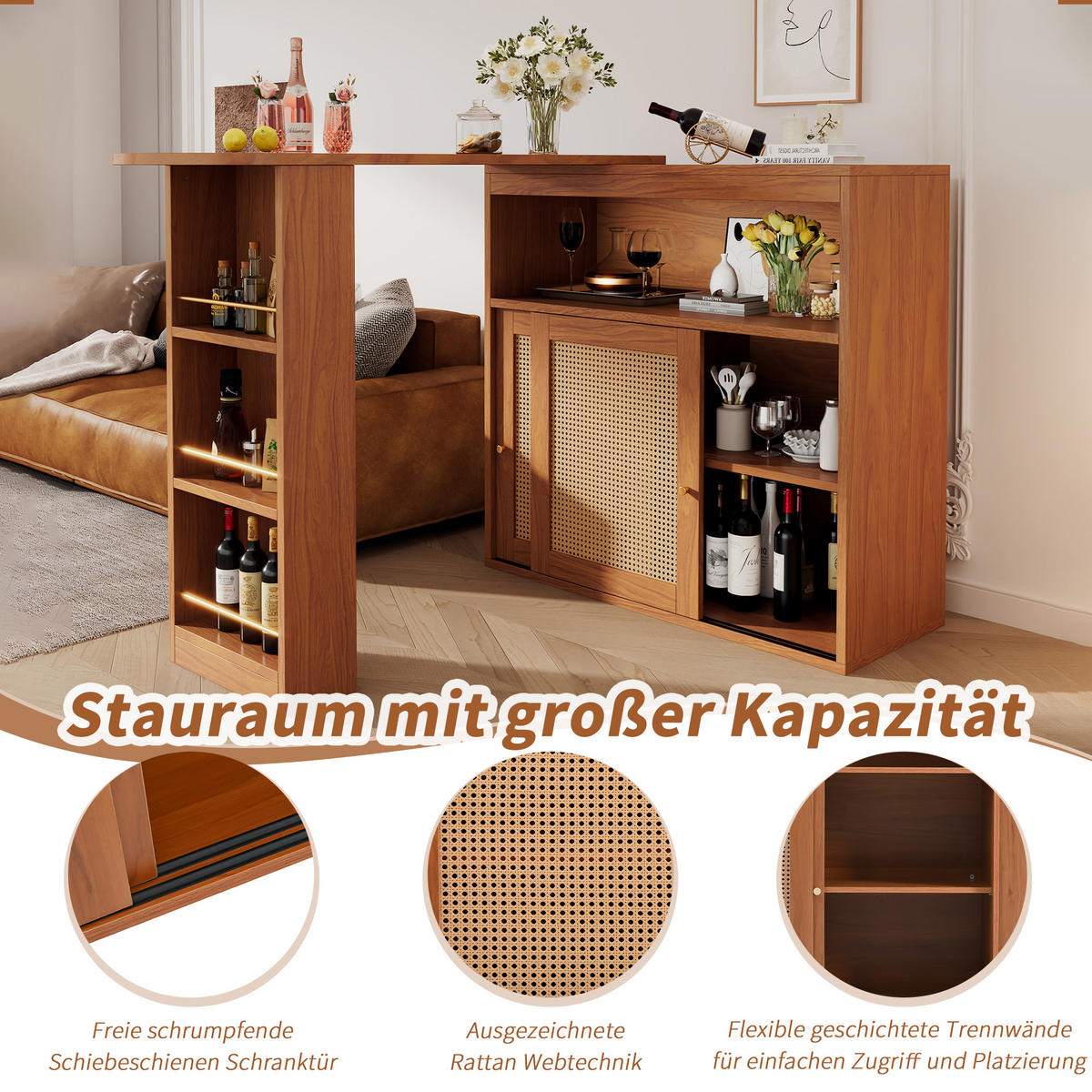 BARTISCH Braun 138-193/39/104 cm - Braun, Holzwerkstoff (39/104/193cm) - Urban Meuble