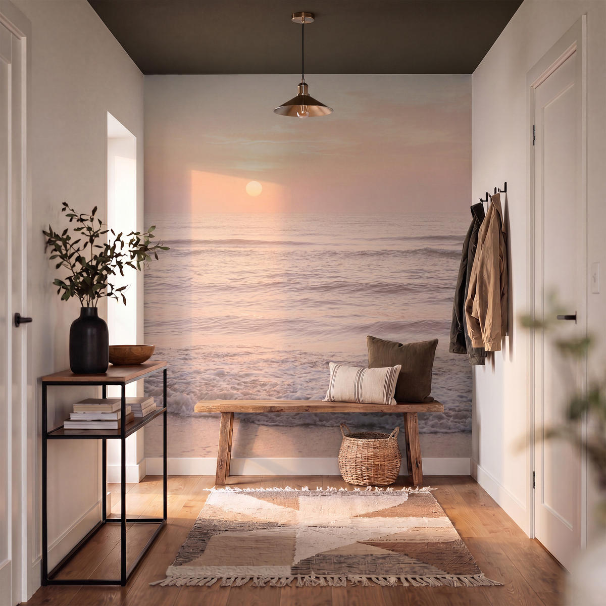 TAPETE - Sonne - Strand - Rosa - 180x200 cm - Hellrosa, Papier (180/200cm) - OnlyWow