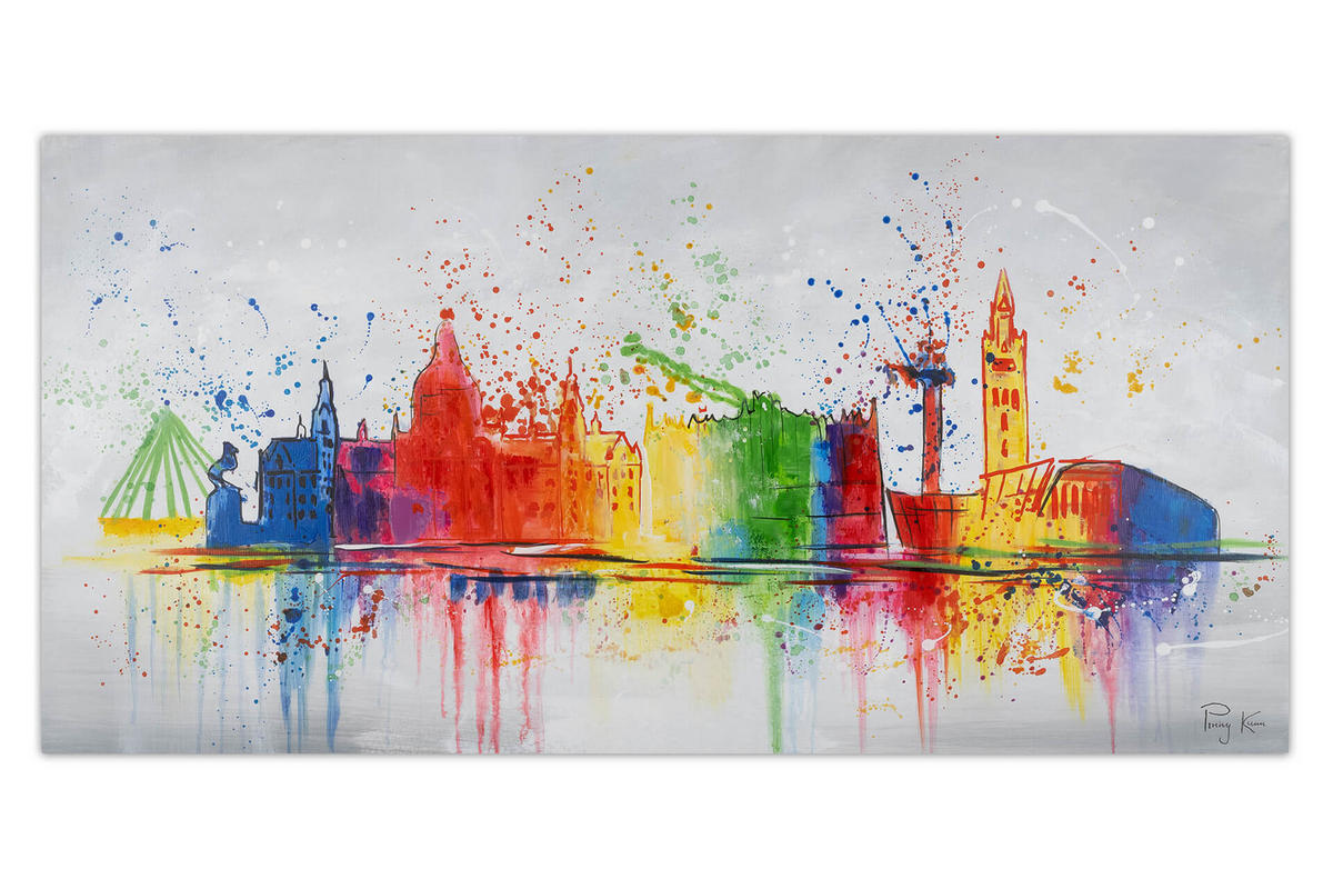 RUČNE MAĽOVANÝ AKRYLOVÝ OBRAZ 120/60 cm, sivý, krajinný motív - sivá, drevo/textil (120/60cm) - KUNSTLOFT