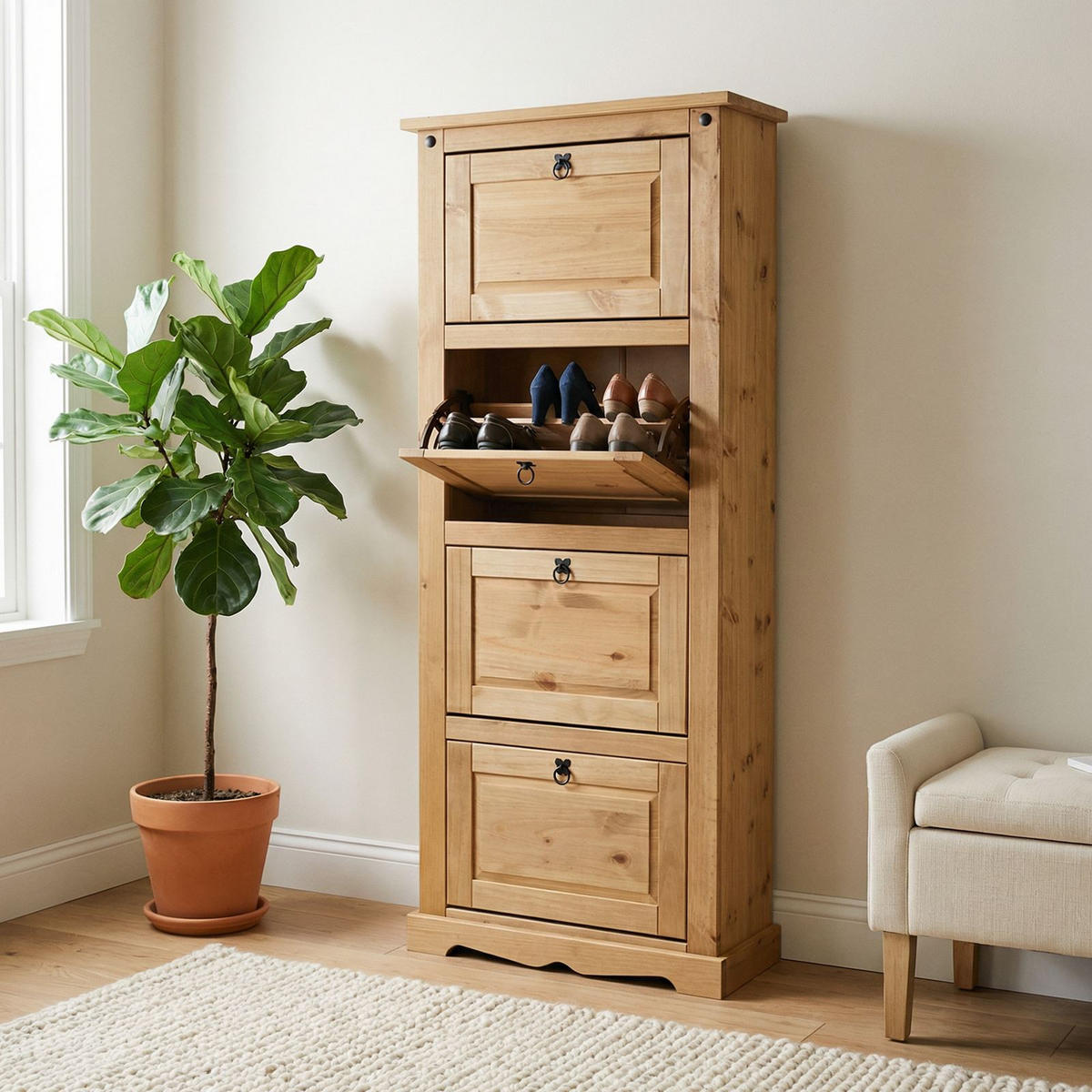 SCHUHSCHRANK TEQUILA - Kieferfarben, Holz (73/177/26cm) - IDIMEX