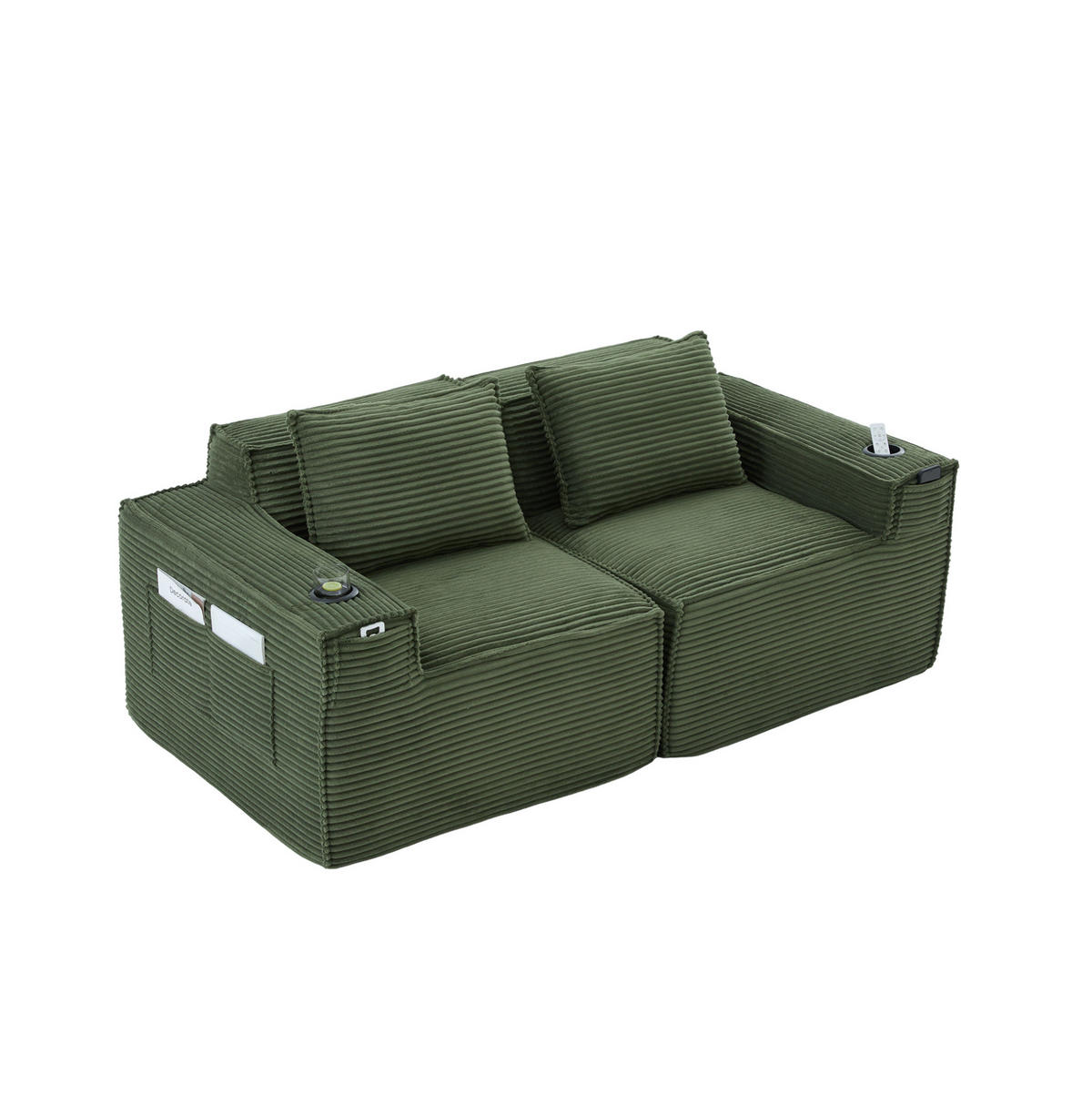 SOFA 2-Sitzer modular 188 x 90 x 75 cm Cord Grün - Grün, Kunststoff (188/75/90cm) - Meubliv