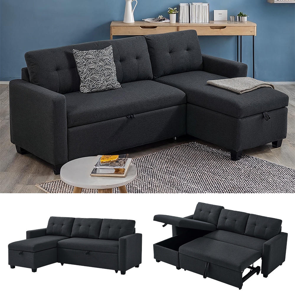 SOFA L FORM Campina Anthrazit 226 x 163 cm mit Schlaffunktion - Anthrazit, Holz (226/163cm) - VitaliSpa