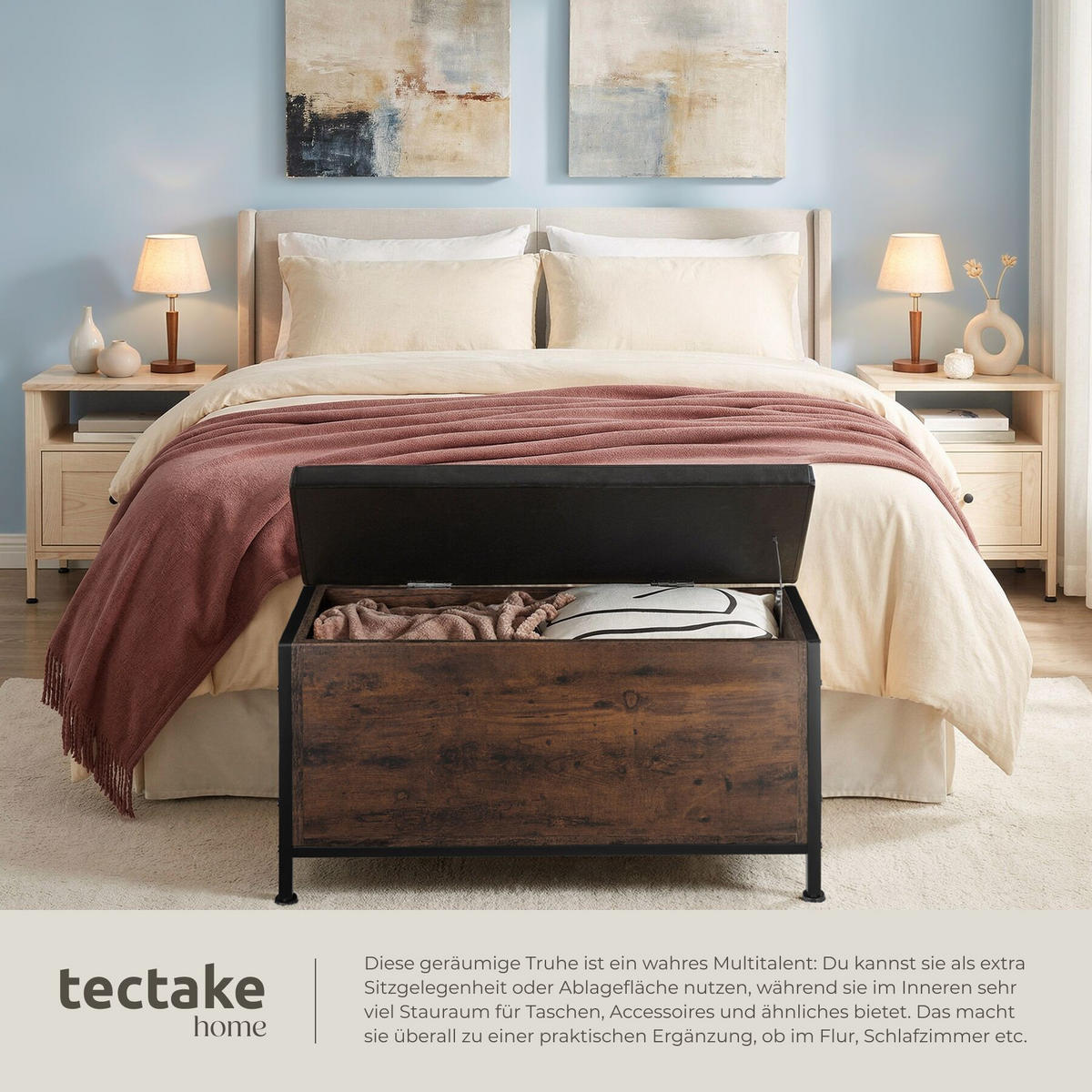 SITZTRUHE Calico, Kunstlederbezug, Industrial Holz dunkel, rustikal - Rostfarben, Holzwerkstoff (41.5/50.5/81.5cm) - tectake