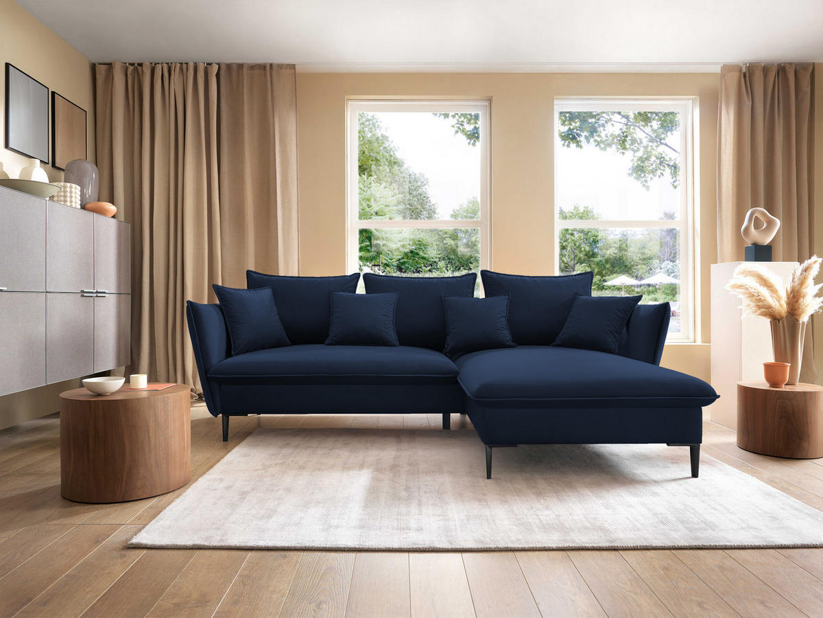 ECKSOFA GLOSS mit Schlaffunktion, Ottomane & goldenen Füßen – Samtsofa im GLOSSour-Stil mit Zierkissen, 258x167x91 cm, Rechte, DUNKELGRAU - Dunkelgrau, Holz/Textil (258/167cm) - DomoHome