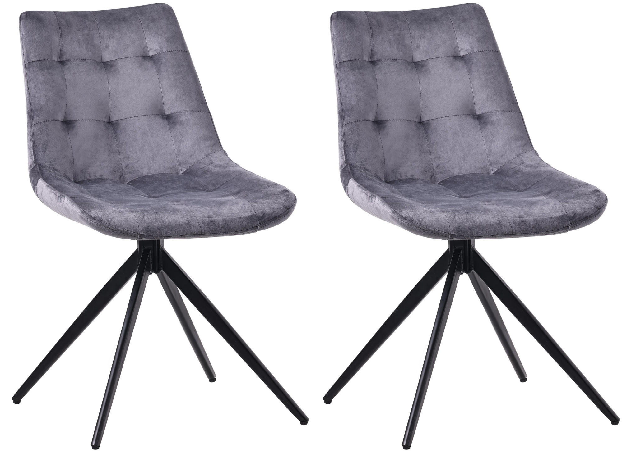 DREHSTUHL 2er Set Samt Dunkelgrau - Dunkelgrau/Schwarz, Textil/Metall (48/82/56cm) - CLP
