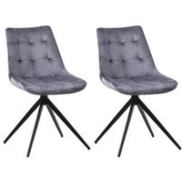 DREHSTUHL 2er Set Samt Dunkelgrau - Dunkelgrau/Schwarz, Textil/Metall (48/82/56cm) - CLP