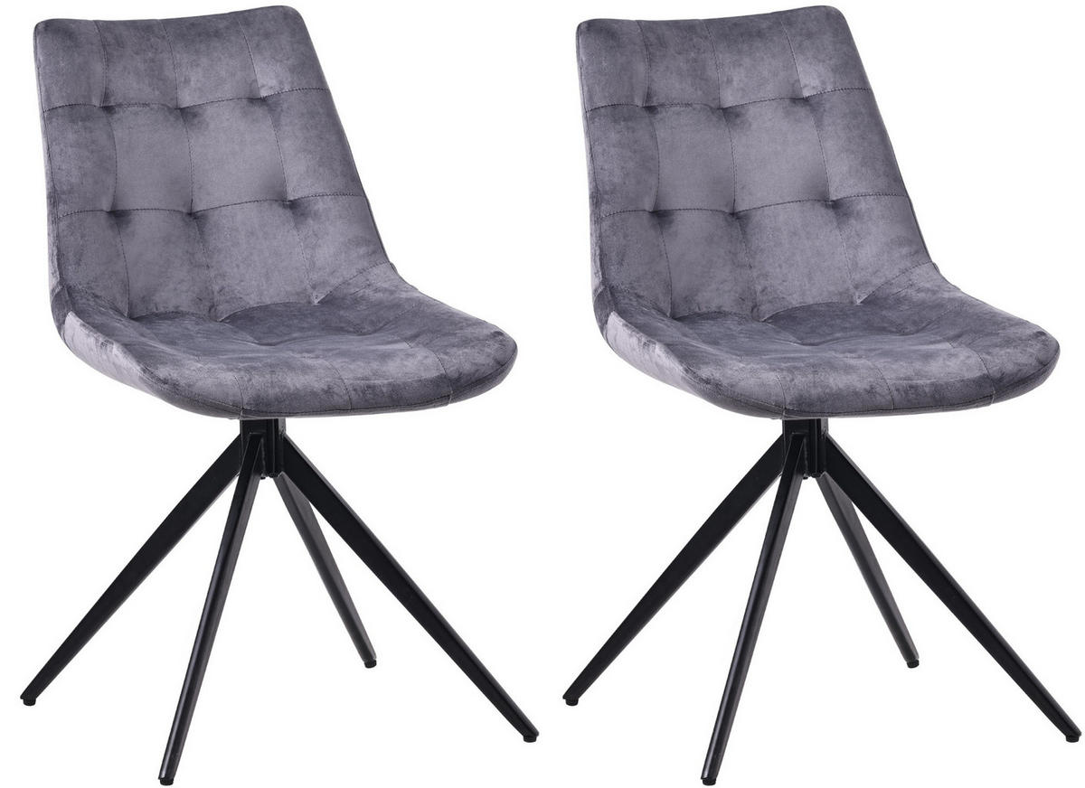 DREHSTUHL 2er Set Samt Dunkelgrau - Dunkelgrau/Schwarz, Textil/Metall (48/82/56cm) - CLP