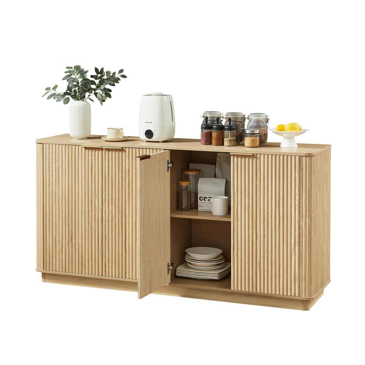 KOMODA v svetlem videzu lesa z rebrasto fronto, bež - naravne barve, leseni material (40/80/160cm) - Urban Meuble
