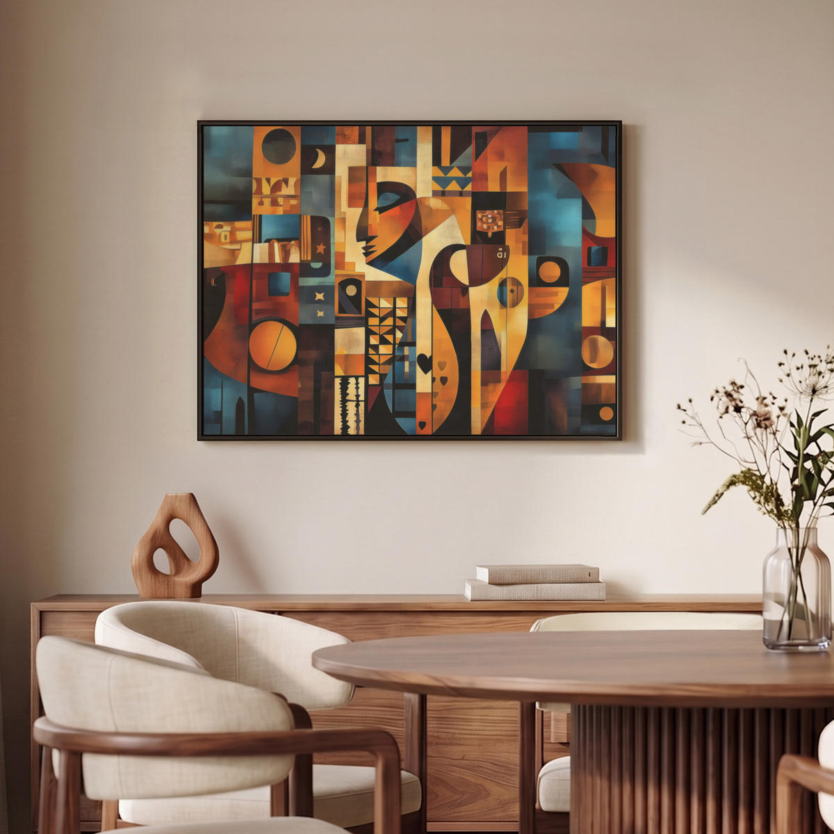 LEINWAND Bilder mit Rahmen - Figuren - Abstrakt - Symbole - 70x50 - Terracotta, Textil (70/50cm) - MuchoWow