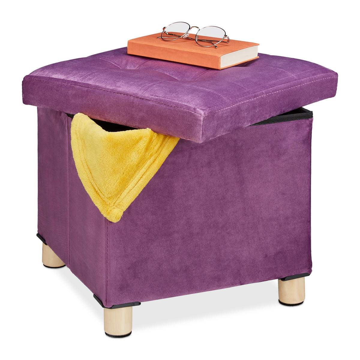 SAMTHOCKER - Lila, Holz/Holzwerkstoff (38/35/38cm) - Relaxdays