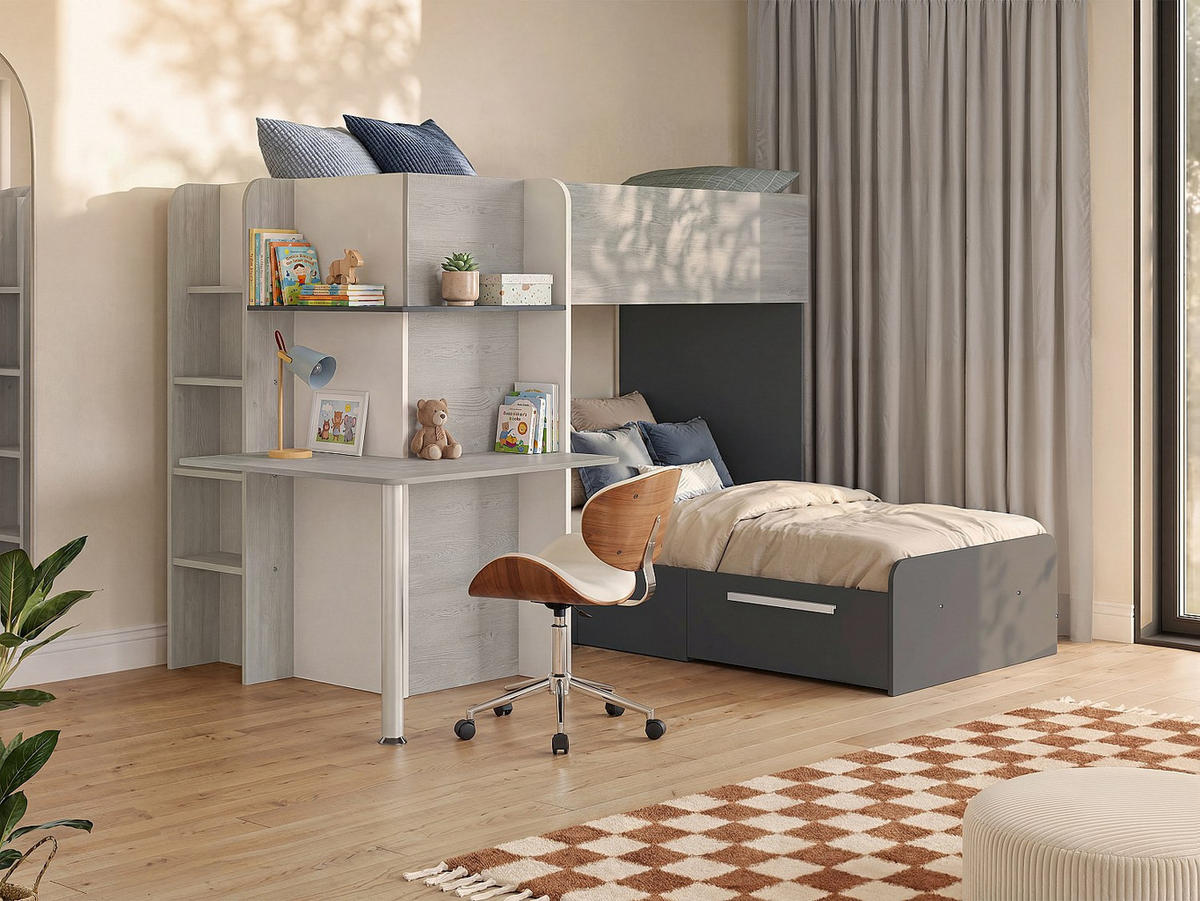 ETAGENBETT - 2 Personen - holz - schwarz, hellgrau Samuel - Schwarz/Grau, Holz (90/190cm) - Vente-Unique