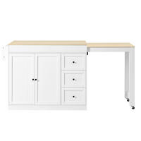 KÜCHENINSEL aus MDF und PB 112-186,8x45x93 cm Weiß mit ausziehbarer Arbeitsplatte, Rollen, Gewürzregal und 3 Schubladen - Weiß, Holzwerkstoff (130/93/45cm) - Modfu