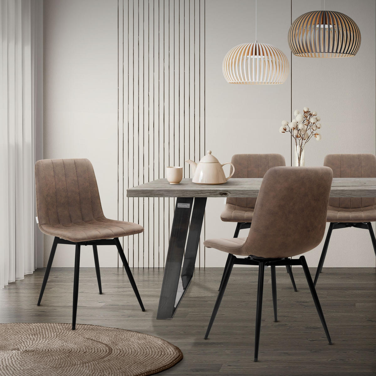 ESSZIMMERSTÜHLE 2er Set drehbar Küchenstühle gepolstert aus Kunstleder Braun - Schwarz/Braun, Textil/Metall (43/81/52cm) - ML-DESIGN