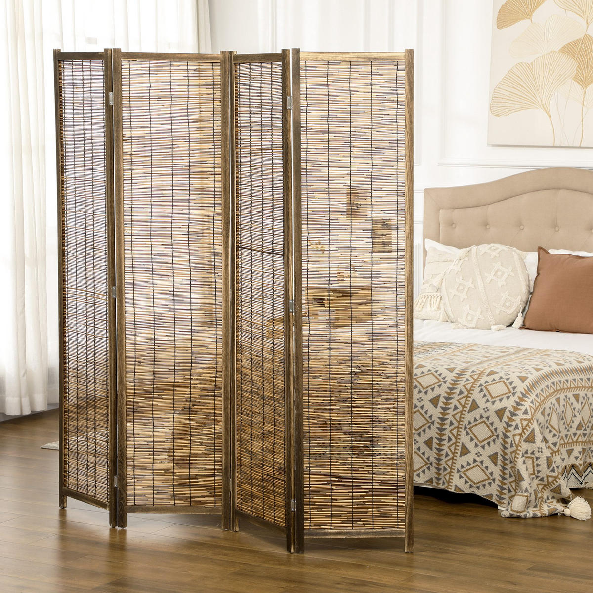 PARAVENT DE-14248 4-teilig, klappbar 160x170 cm Natur - Braun, Holz (160/170/1.8cm) - ComfortXL