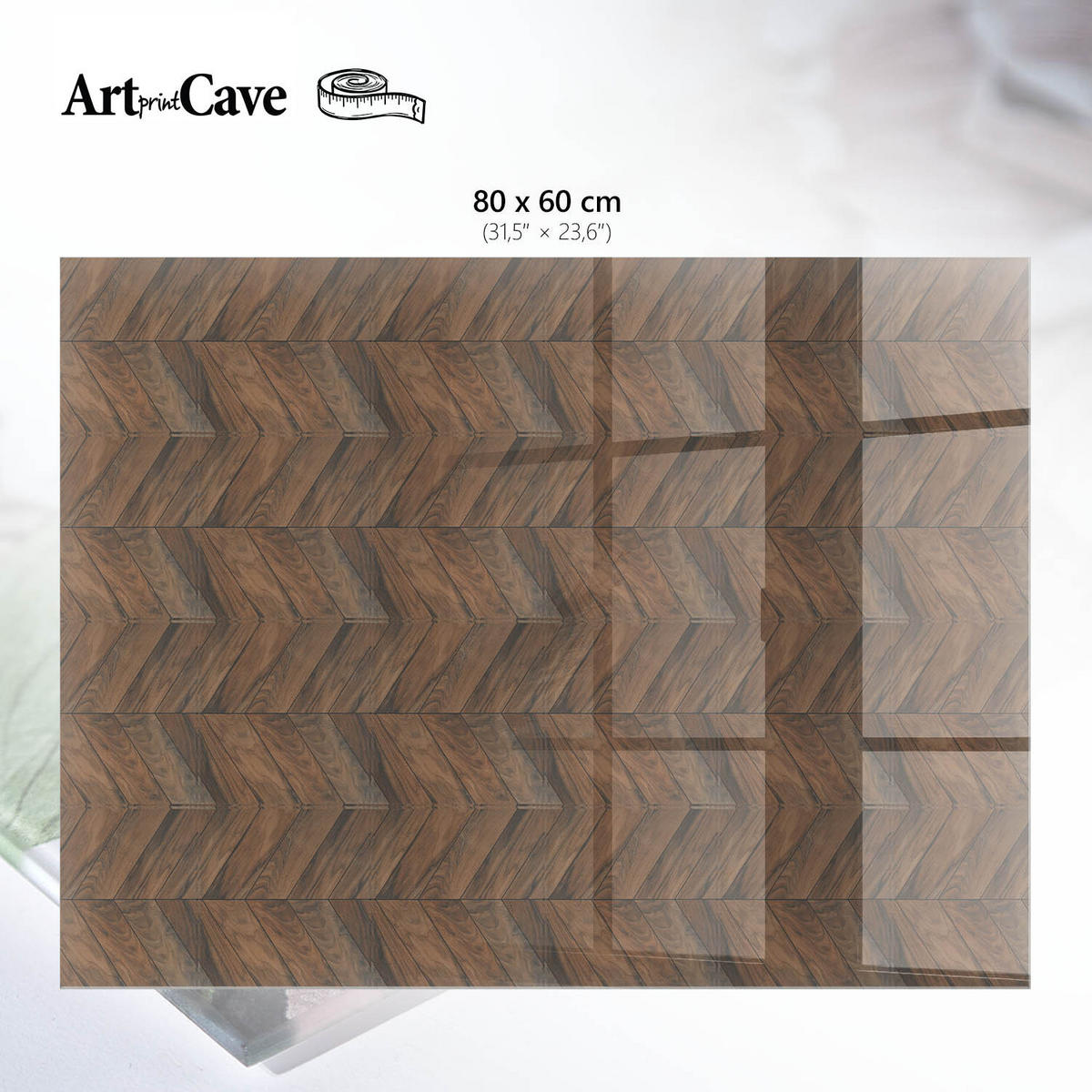 GLASPLATTE 80x60 cm – Fischgrätparkett - Braun, Glas (0.4/80/60cm) - ArtPrintCave