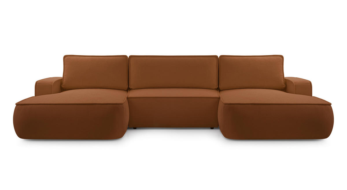 WOHNLANDSCHAFT Ablia Ziegelrot 364/168/87 cm mit Schlaffunktion - Rot/Schwarz, Kunststoff/Textil (364/87/168cm) - AX Living