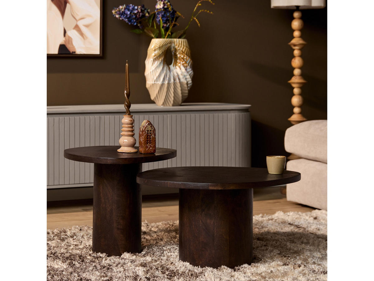 COUCHTISCH Mireon Mangoholz 70 cm / 56 cm + 46 cm / 46 cm Braun - Braun, Holz (56/70/38cm)