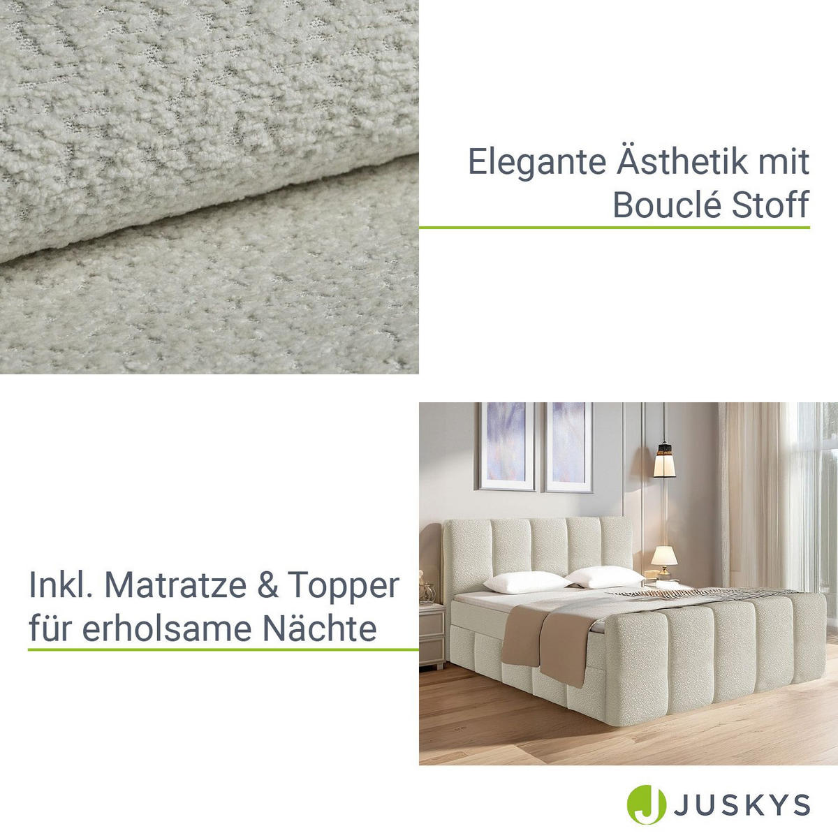 BOXBETT Manitoba 180/200 cm Bouclé Beige - Beige, Textil (180/200cm) - Juskys