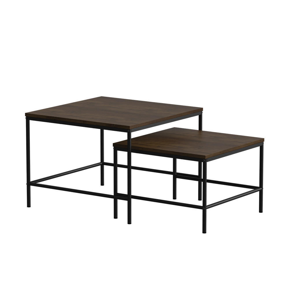COUCHTISCH-SET Ramio Eiche rustikal/Schwarz 60 x 60 cm 2 Teile - Wildeiche/Schwarz, Holzwerkstoff (60/60/45cm) - Vicco