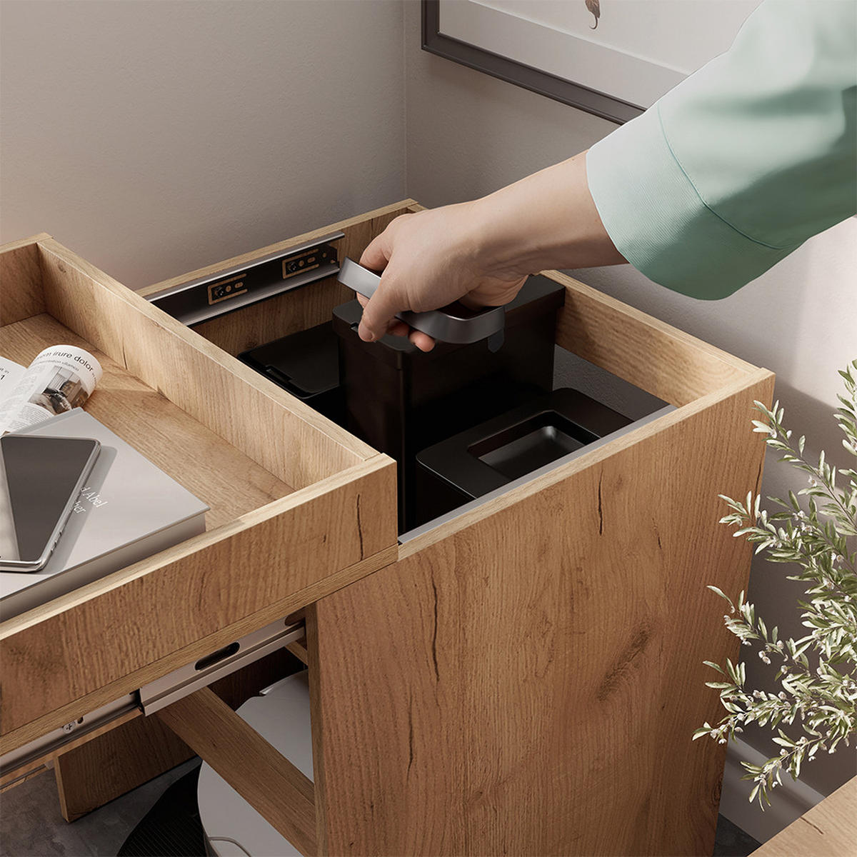 SAUGROBOTERSCHRANK Dustin Goldkraft Eiche 50 x 67.5 cm mit 1 Tür - Honigeiche, Holzwerkstoff (50/67.5/50cm) - Vicco