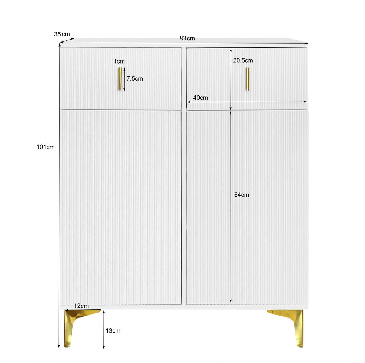 SCHUHSCHRANK aus Spanplatte 83x35x101cm in Weiß mit 2 Schubladen & 2 Türen - Weiß, Holzwerkstoff (83/101/35cm) - Modfu