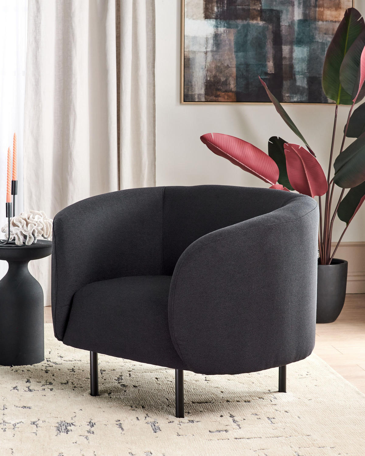 SESSEL Schwarz Loen - Schwarz, Textil (105/79/70cm) - Beliani