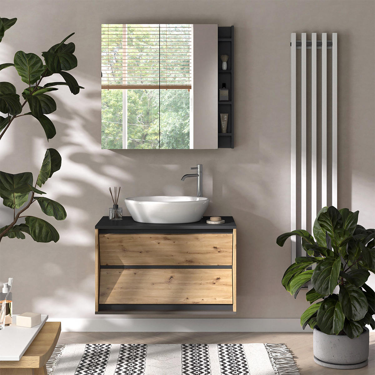 KOUPELNOVÁ ZRCADLOVÁ SKŘÍŇKA Edelin Artisan - antracitová, kompozitní dřevo (80/75/18cm) - Vicco