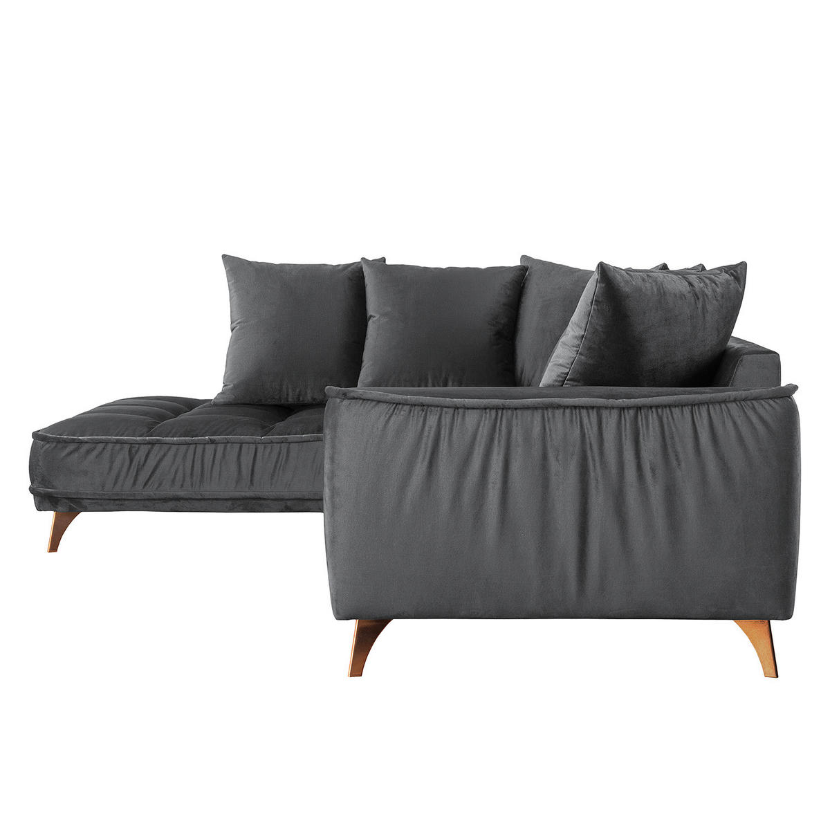 ECKSOFA mit Ottomane - Samt - Schwarz, Textil/Metall (288/245cm) - home24