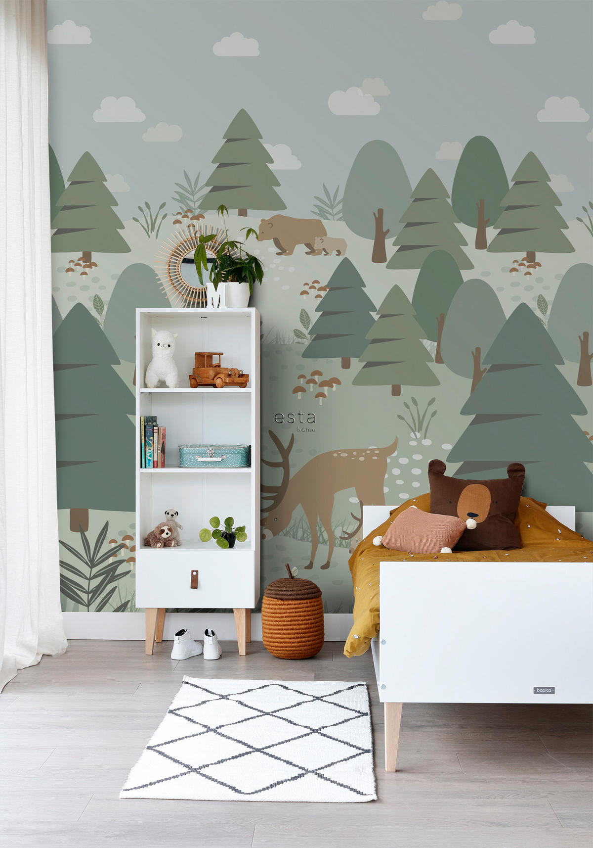 FOTOTAPETE Wald mit Waldtieren 200 x 279 cm - Grün, Papier (200/279cm) - ESTAhome